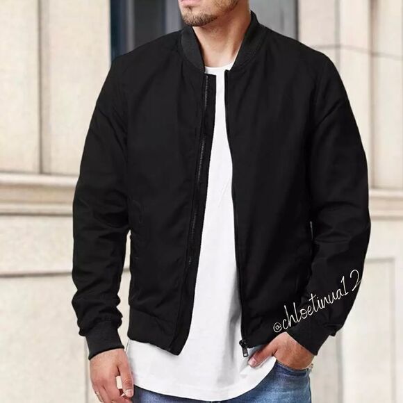 New Lightweight Bomber Jackets Outerwear Full Zip Up - Picture 4 of 6